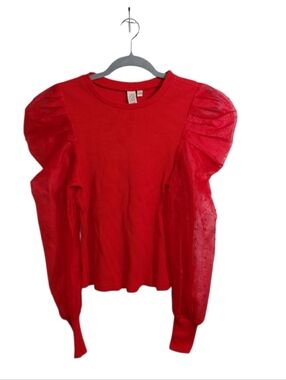 dolan Red Puff-Sleeve Crew Neck Sweater